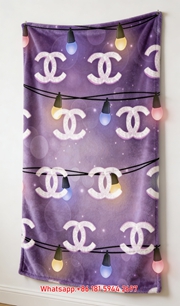 Purple Glitter Chanel CC Logo String Lights Flannel Throw Blanket IMG_7114